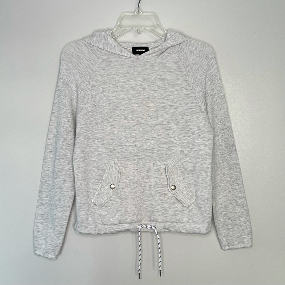 MONROW SUPERSOFT BUNGEE DRAWSTRING HOODIE Grey lightweight Size XS